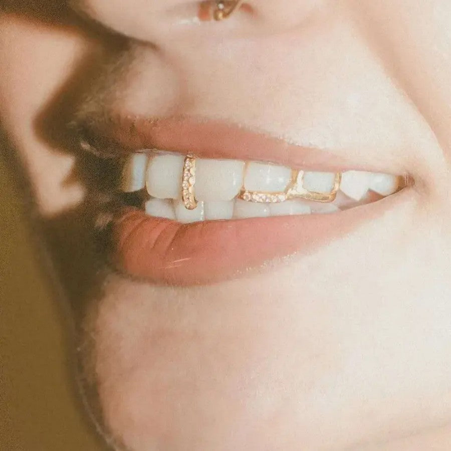 Grillz Hip-Hop Rock Hollow Bar Drill Stick Drill Double Parquet Braces Daily Out Cool Glossy Gold Teeth Hip Hop Versatile Accessories