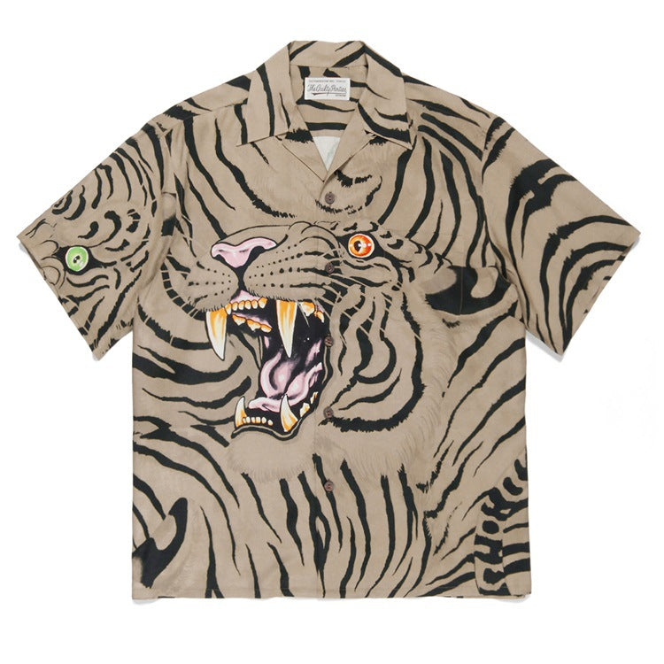 GUILTYPARTIES TIGER Shirts 22ss TIM LEHI Tiger Head, Yunhu, Tiger Pattern Short Sleeve Shirt Men