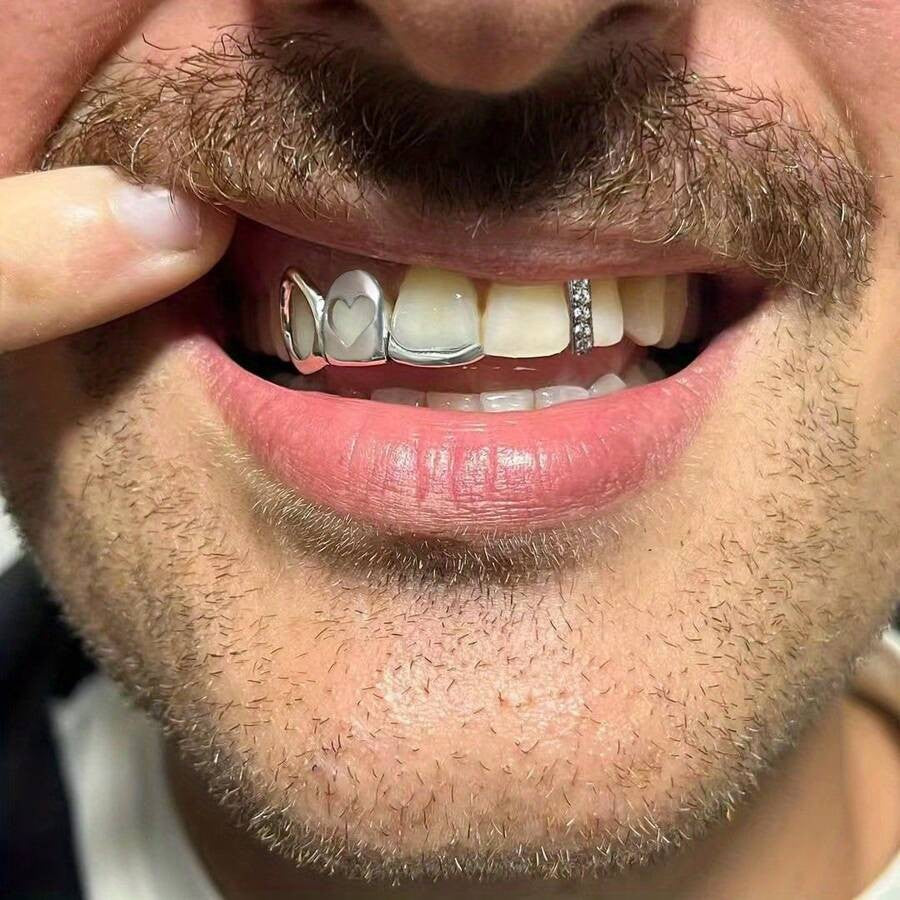 Grillz Hip-Hop Rock Love Braces Cross-border Hollow Triple Braces Heart-shaped Design Independent Braces Fashion Accessories Hip Hop Braces