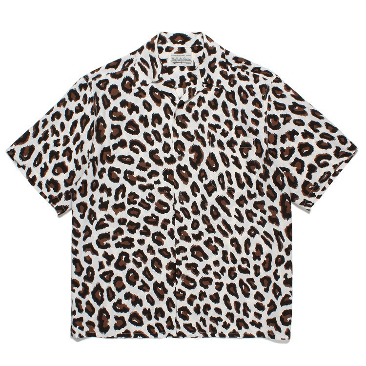 GUILTYPARTIES TIGER Shirts 23SS LEOPARD OPEN Leopard print Hawaiian short-sleeved shirt men