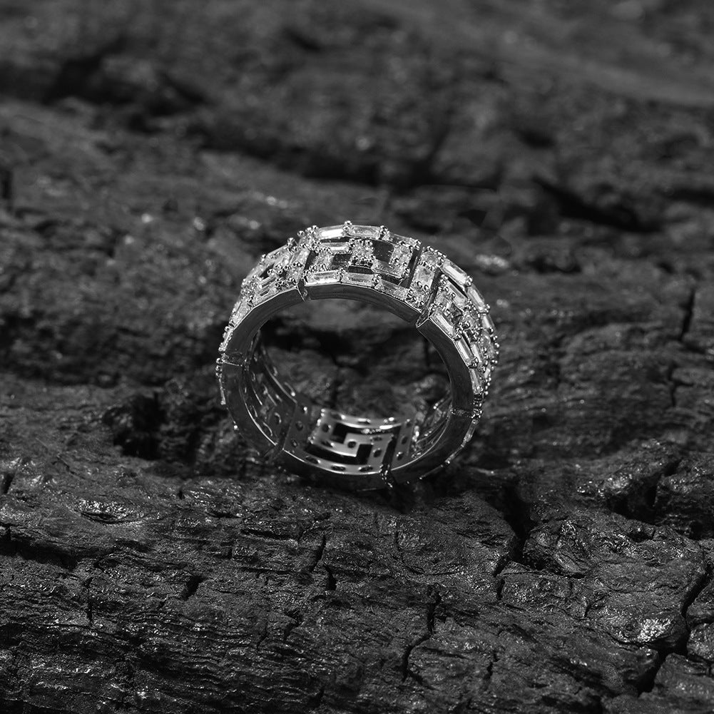 Rings Back Square Zirconium Ring Copper with Zircon Hip Hop St. Valentine's Spectrum