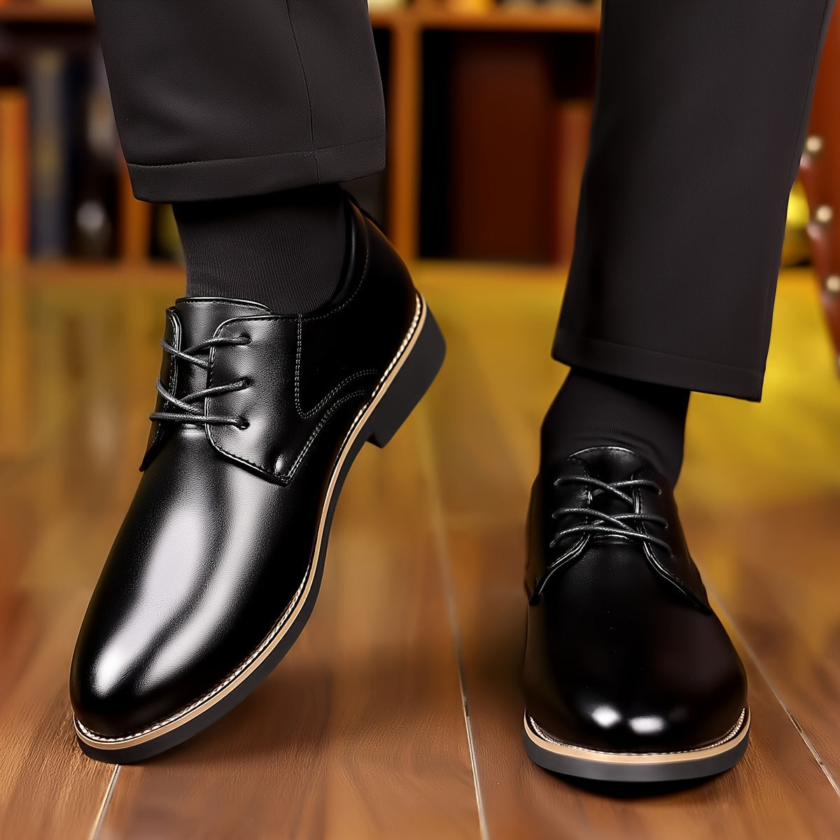 Men's dress shoes glossy sewing line men's leather shoes pointed simple lace-up men's shoes business leisure wedding