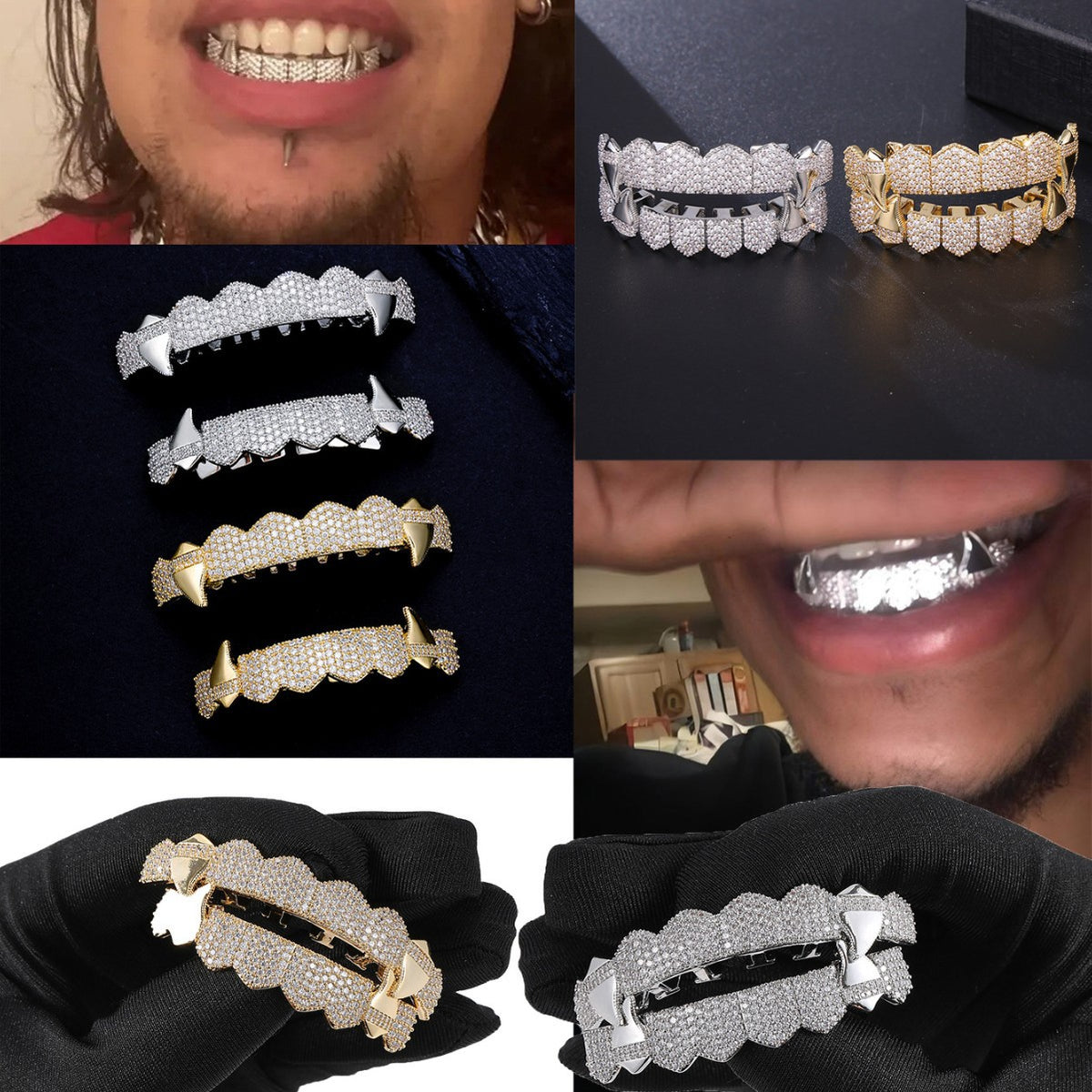 Grillz Hip-Hop Rock Hip Hop Jewelry Full Diamond Hip Hop Pointed Mouth Braces Hiphop Braces Jewelry