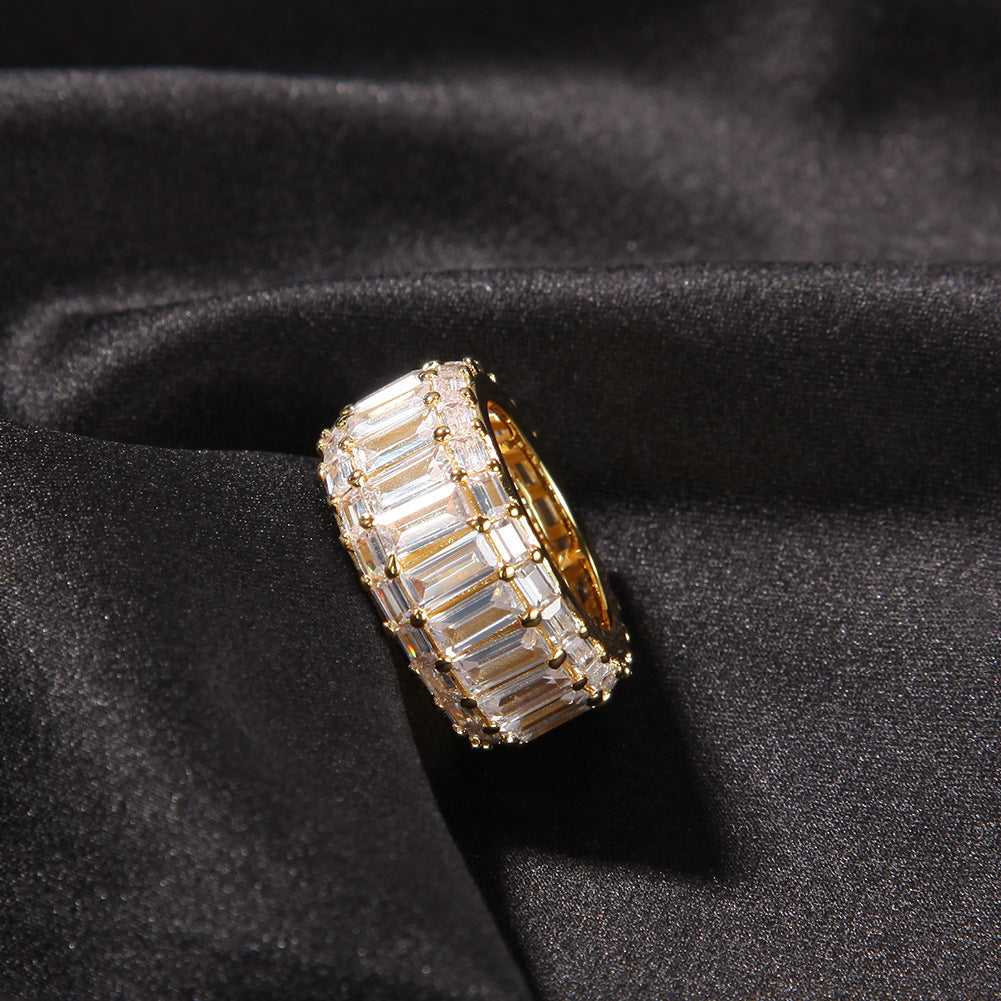 Rings ins Wind Three Row T Square Zircon Hip Hop Ring Spectrum St. Valentine's