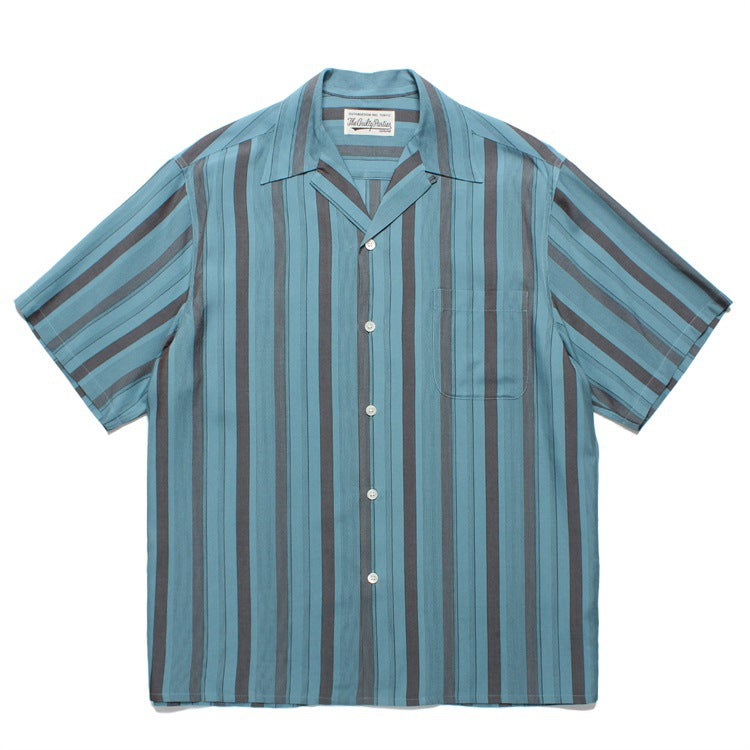 GUILTYPARTIES TIGER Shirts 24ss Striped Classic, Rayon Hawaiian Casual Short Sleeve Shirt Men