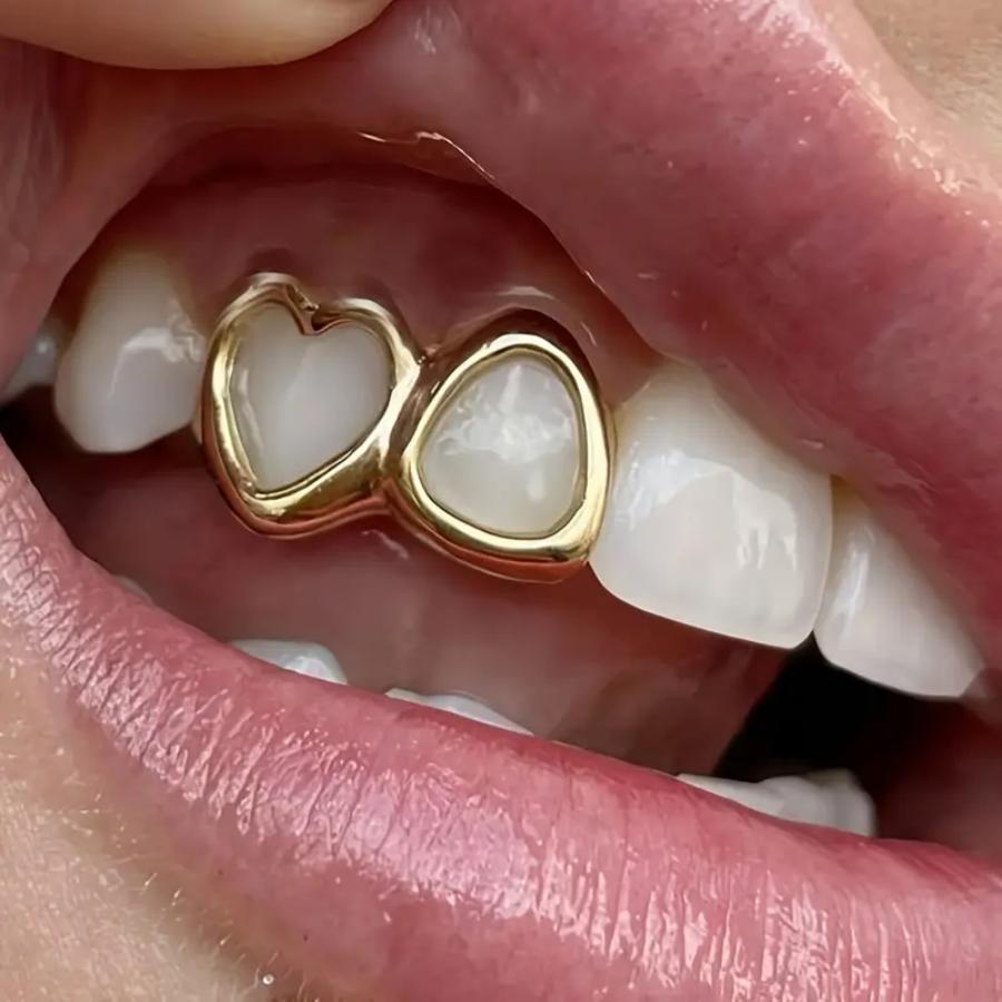 Grillz Hip-Hop Rock Hollow Love Stick Drill Double Braces Daily Out Cool Glossy Gold Teeth Hip Hop Versatile
