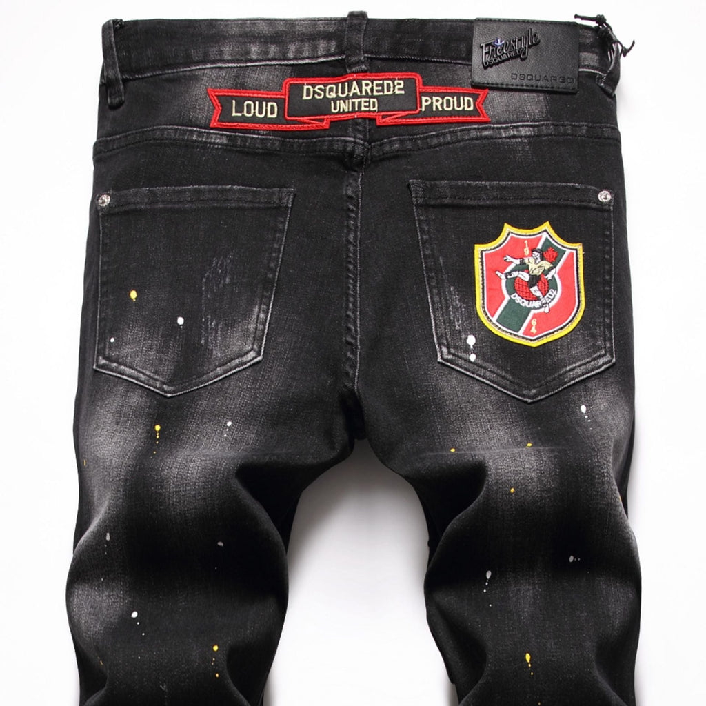 DSQ2 Jeans Badge Embroidered Stretch Ripped Slim Fit Jeans