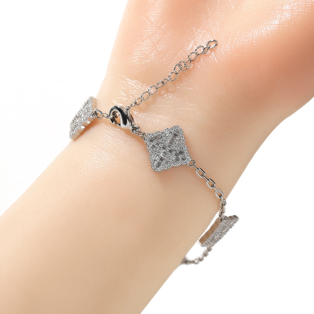 Bracelet Lucky Clover Bracelet Summer Women's Premium Sense Copper with Diamonds