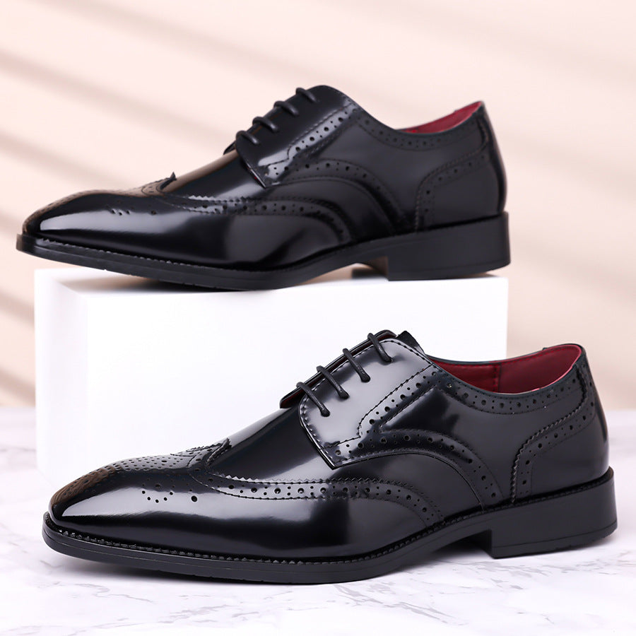 Men's dress shoes large size leather shoes men's British style splicing glossy patent leather men's shoes trendy brand advanced sense old money style small leather shoes