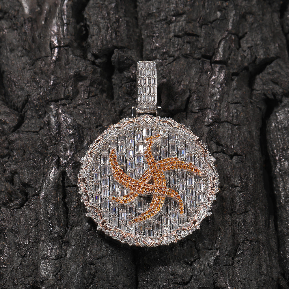 Jewelry Ai Zhiheng Round Cake Pendant Necklace Copper Set with Colored Zircon St. Valentine's Spectrum