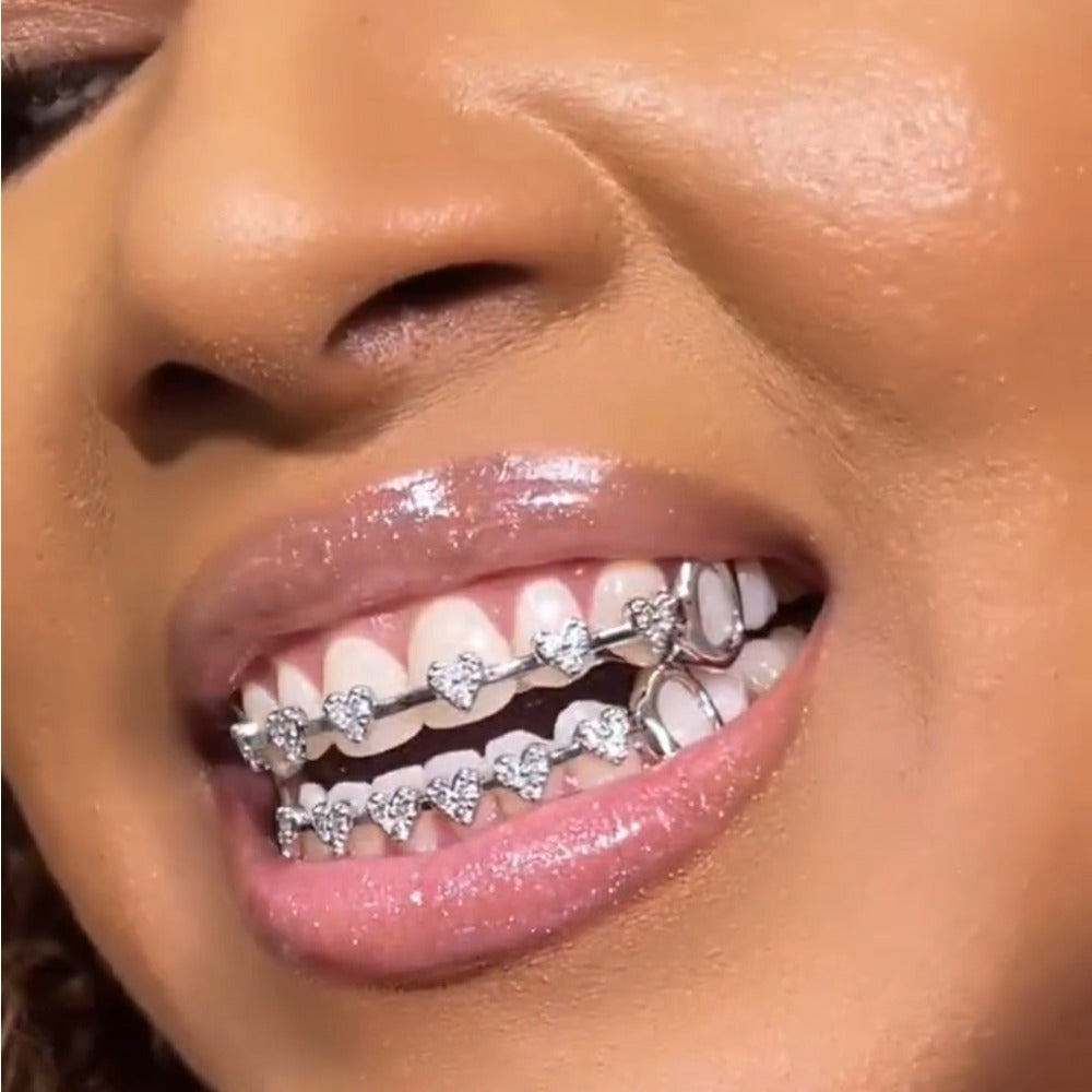 Grillz Hip-Hop Rock Hip-Hop Braces Real Gold Plated 8-tooth Micro-inlaid Love Full Diamond Cross-border HIPHOP Braces Halloween Hip-Hop Ornaments