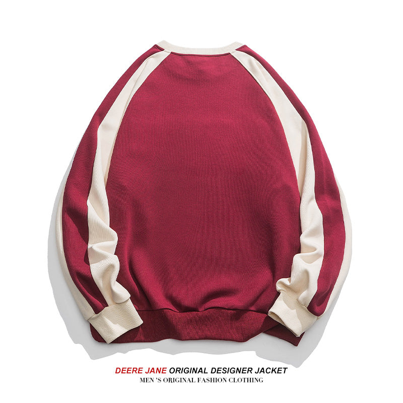 Men Pullover Hoodie Spring Patchwork Sweater Men Couple Letters round Neck Loose All-Match