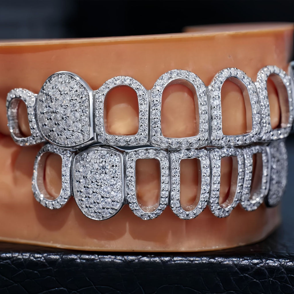 Grillz Hip-Hop Rock Hip Hop Singer Braces Real Gold Plated Hollow Teeth Filled with Diamonds Cross Border HIPHOP Braces Halloween Hip Hop Ornaments