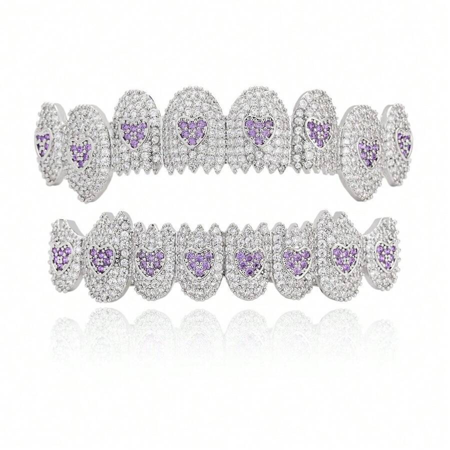 Grillz Hip-Hop Rock Hip-Hop Braces Love Diamond Jewelry Eight Teeth HIPHOP Copper Zirconium Full Diamond Braces Jewelry