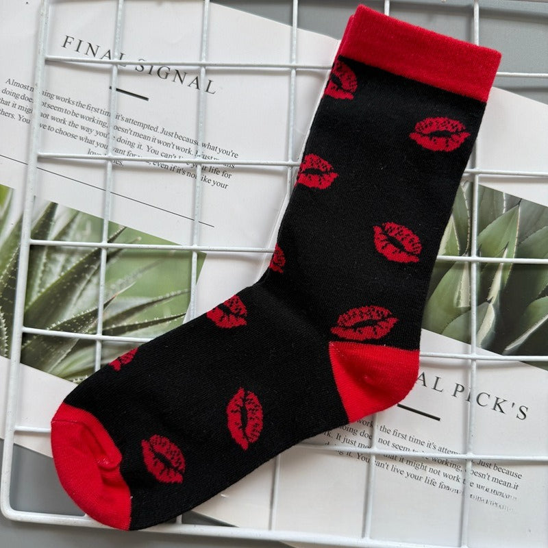 Chrome Hearts Socks Medium Tall Striped Letter Red Lip Embroidery