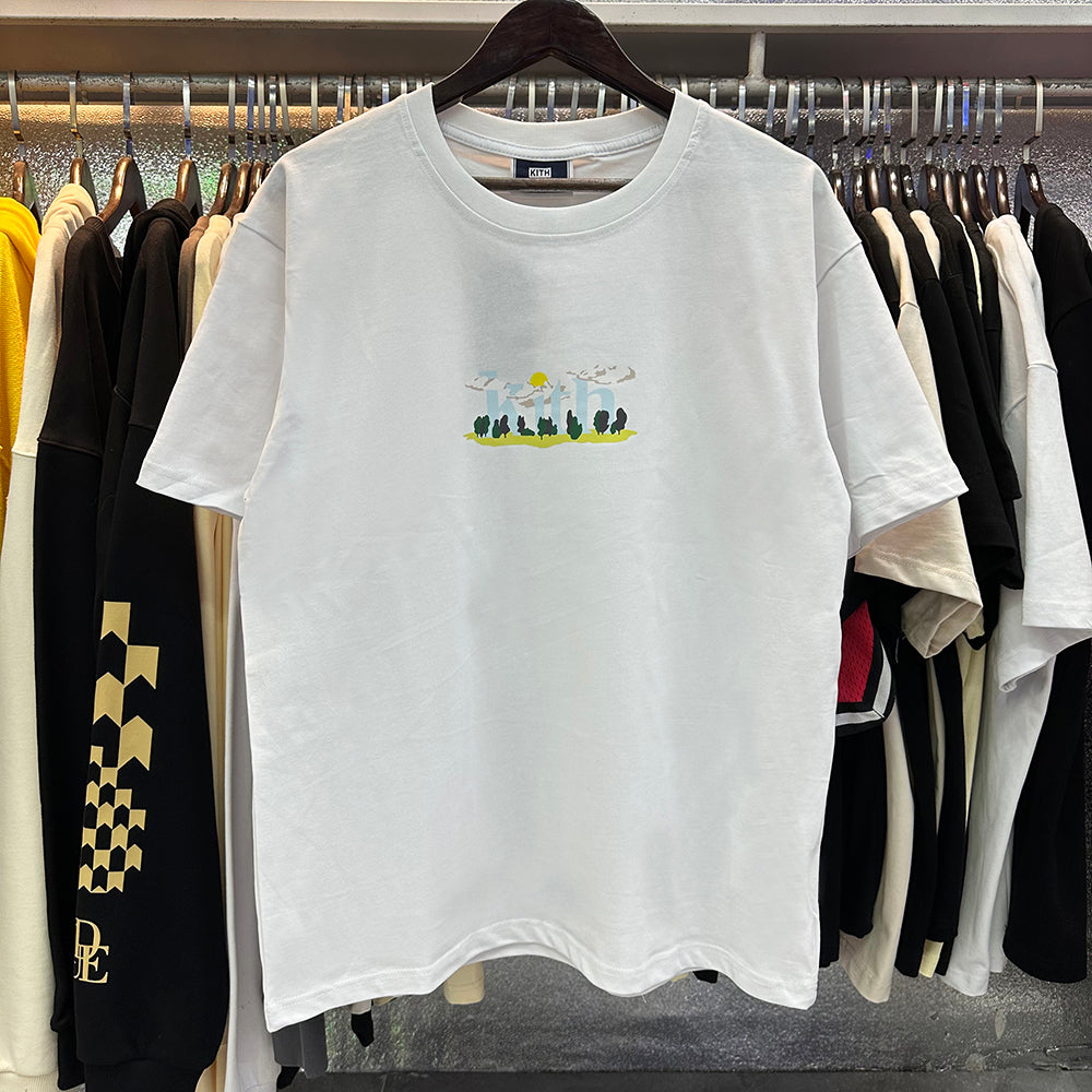 Kith T-Shirt KITH White Cloud Sun Forest Print