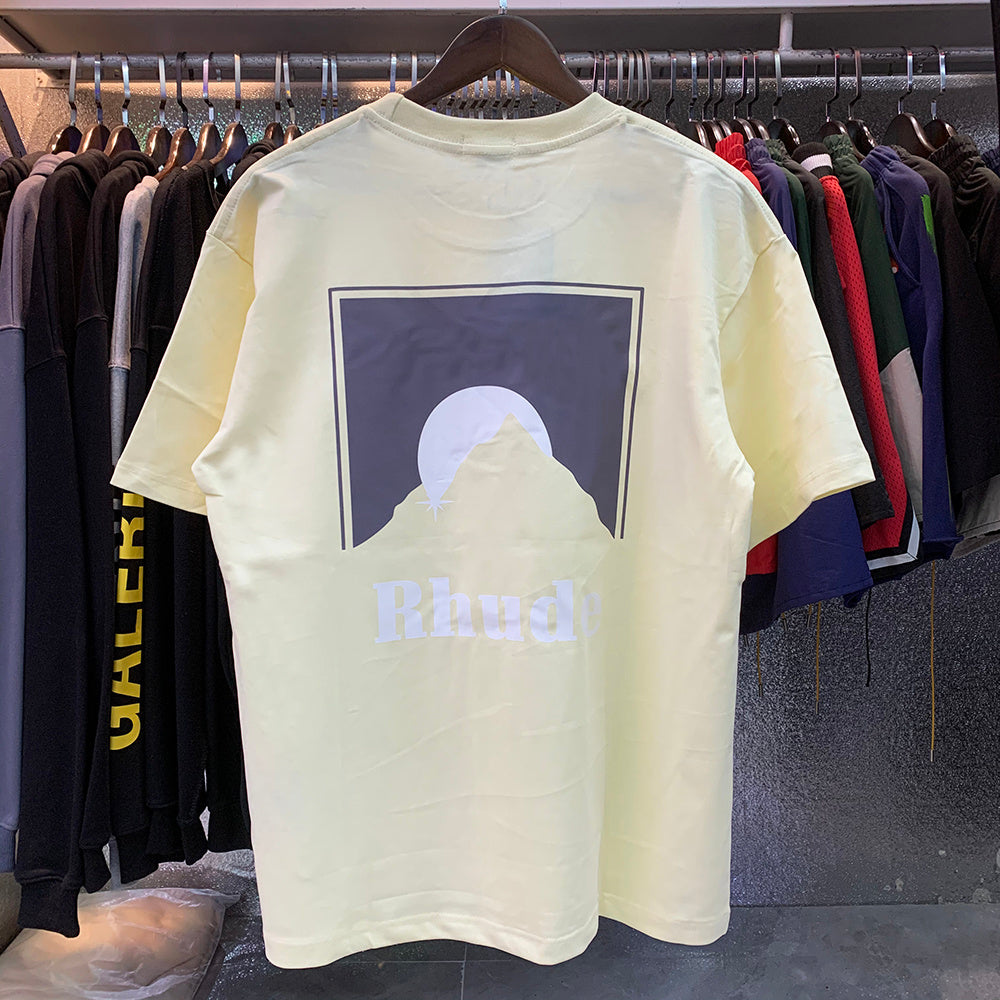 Rhude T Shirts Black Moon Print Loose Casual Short Sleeve Men and Women