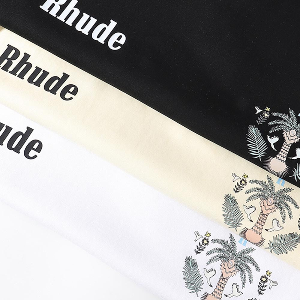 Rhude T Shirts Coconut Crown Printing Cotton Casual Short Sleeve Men and Women