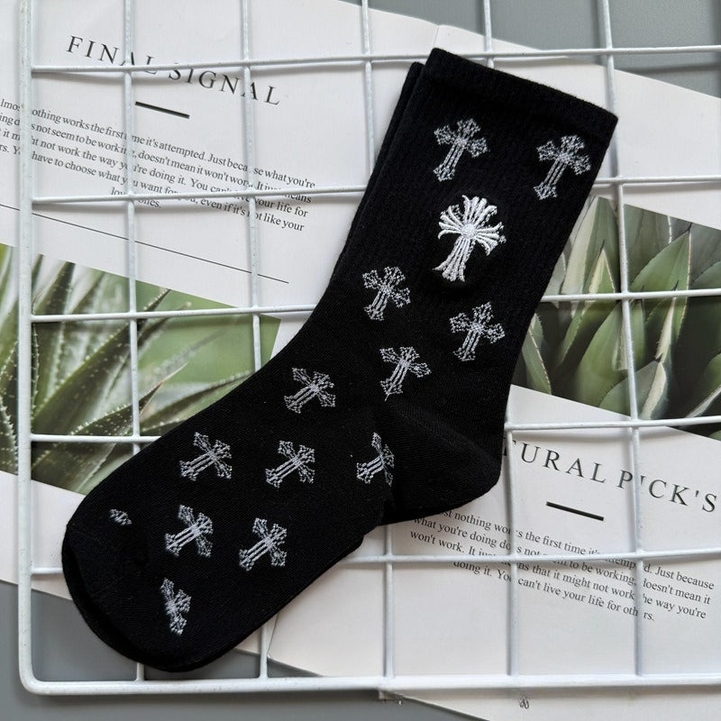 Chrome Hearts Socks Medium Tall Striped Letter Red Lip Embroidery