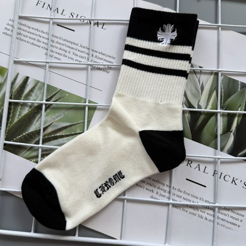 Chrome Hearts Socks Medium Tall Striped Letter Red Lip Embroidery