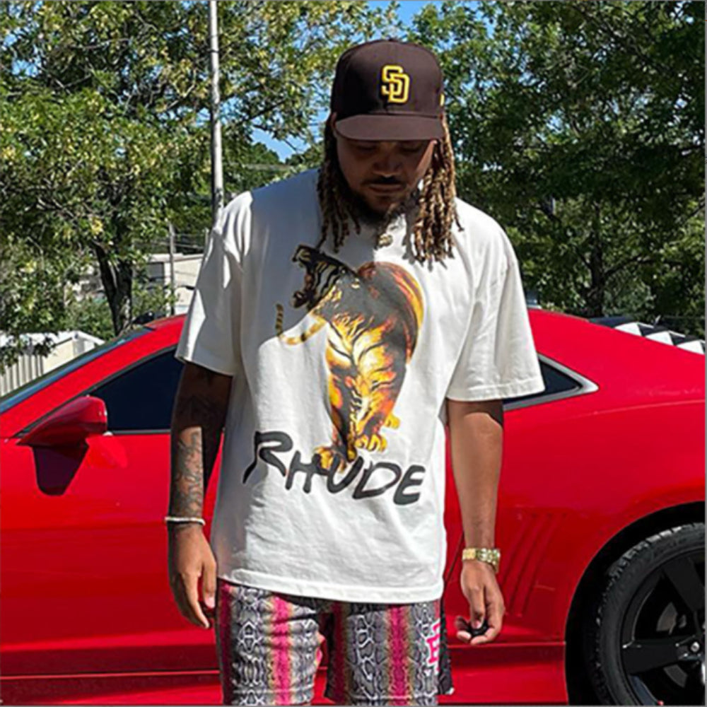 Rhude T Shirt Los Angeles, Tiger high definition print short sleeve T-shirt