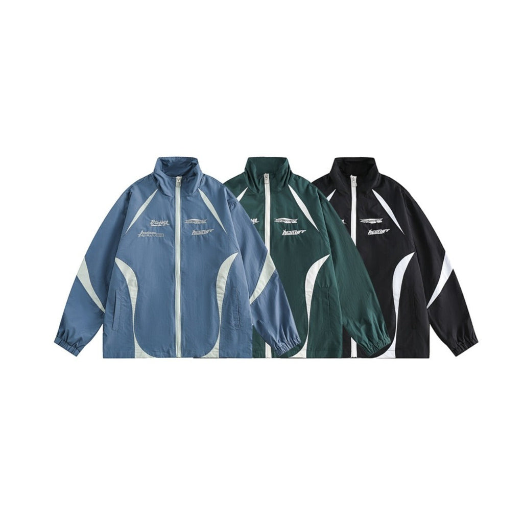 Unisex Jacket Vintage Sports Jacket Men's and Women's Patchwork Stand-up Collar Jacket