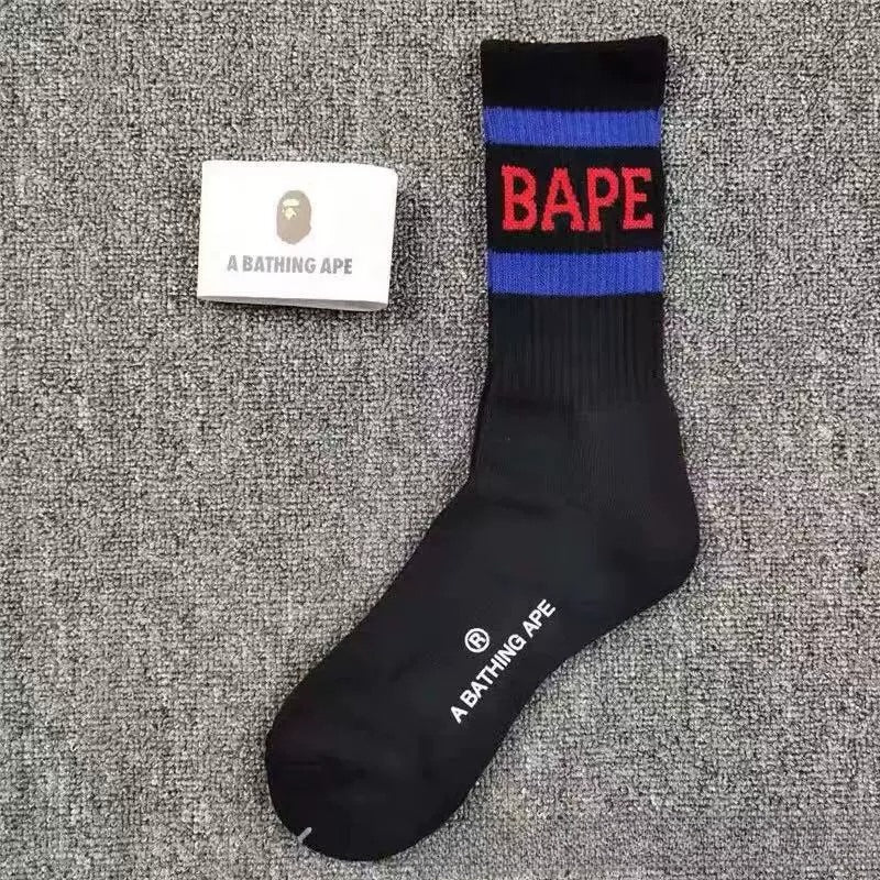 Bathing Ape Bape Socks Ape Head Towel Bottom Socks Men's and Women's Color Sports Trend Brand Long Tube Skateboard