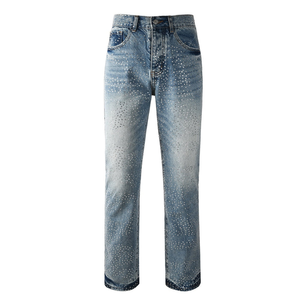 Mens trendy purple jeans, 100% cotton Jeans Rhinestones #9137