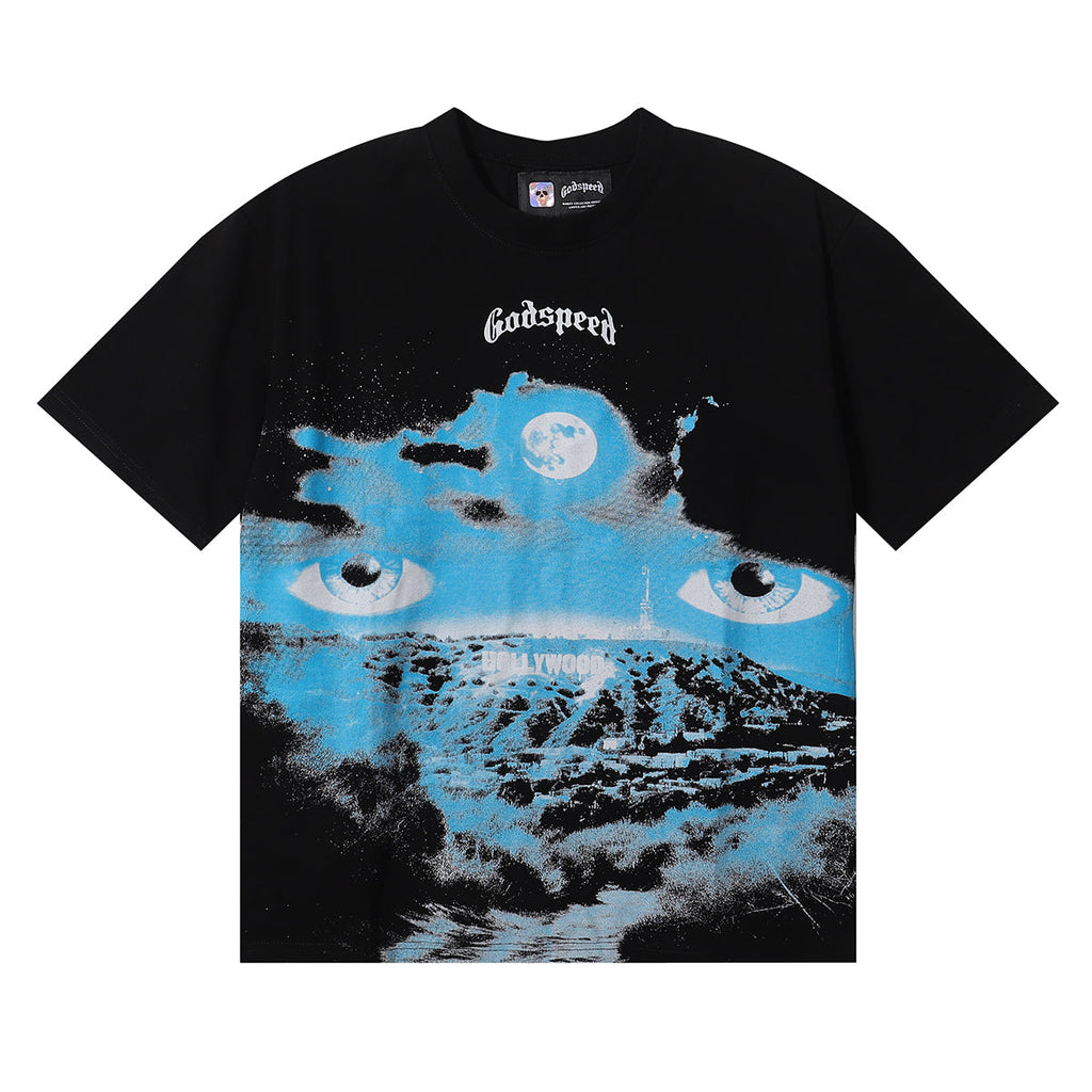 Godspeed t Shirts Hollywood Night Print Cotton Casual Short Sleeve Men and Women