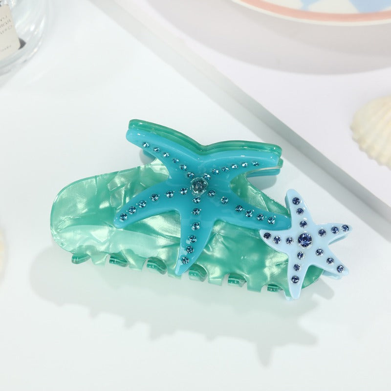 Summer ocean wind starfish grab clip, diamond-encrusted acetic acid shark clip, girly heart versatile advanced