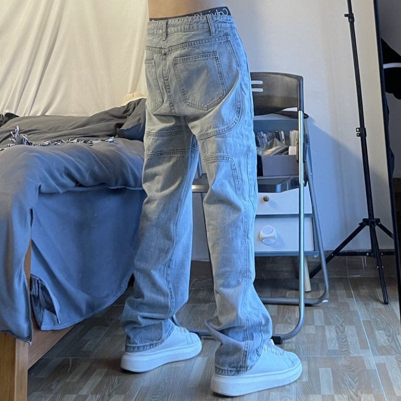 Men Jeans Retro Loose Summer Hip Hop Straight Casual Trousers