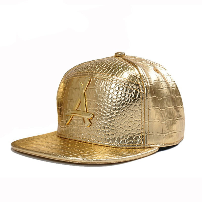 Trendy flat brimmed snapback hats gold adjustable sun shade