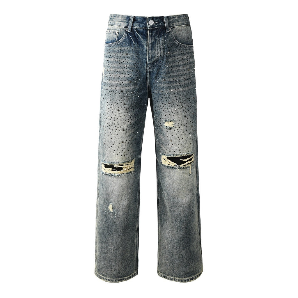 Mens trendy purple jeans, 100% cotton Rhinestones #9131