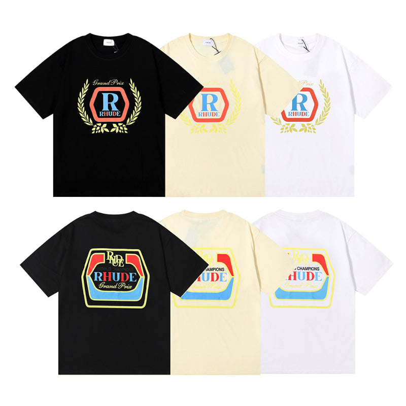 Rhude T Shirt Micro Label Wheat Ear Letter Print Short Sleeve T-Shirt