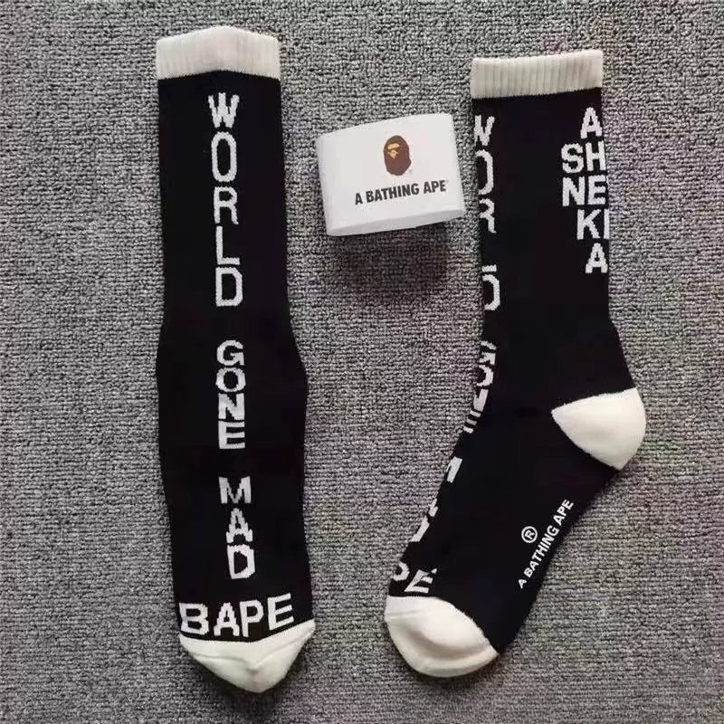 Bathing Ape Bape Socks Ape Head Towel Bottom Socks Men's and Women's Color Sports Trend Brand Long Tube Skateboard