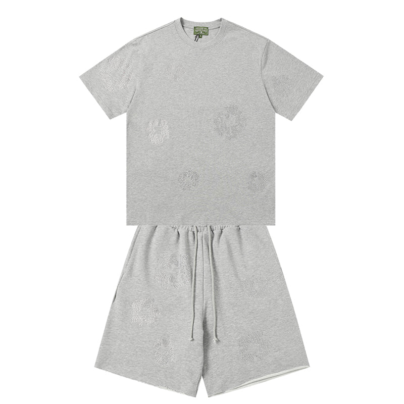 Denim Tears T shirt & Shorts 2 Piece Set Rhinestones