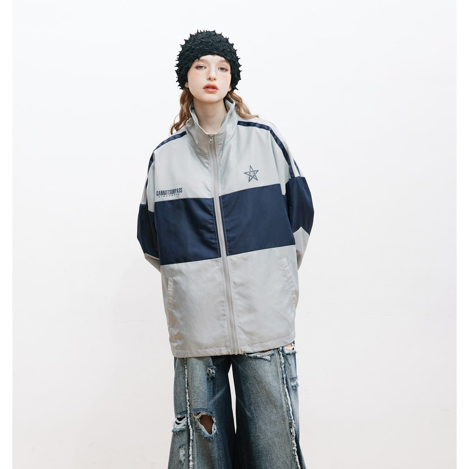 Unisex Jacket Vintage Color Matching Sports Jacket Men's and Women's Spring and Autumn Models Coat