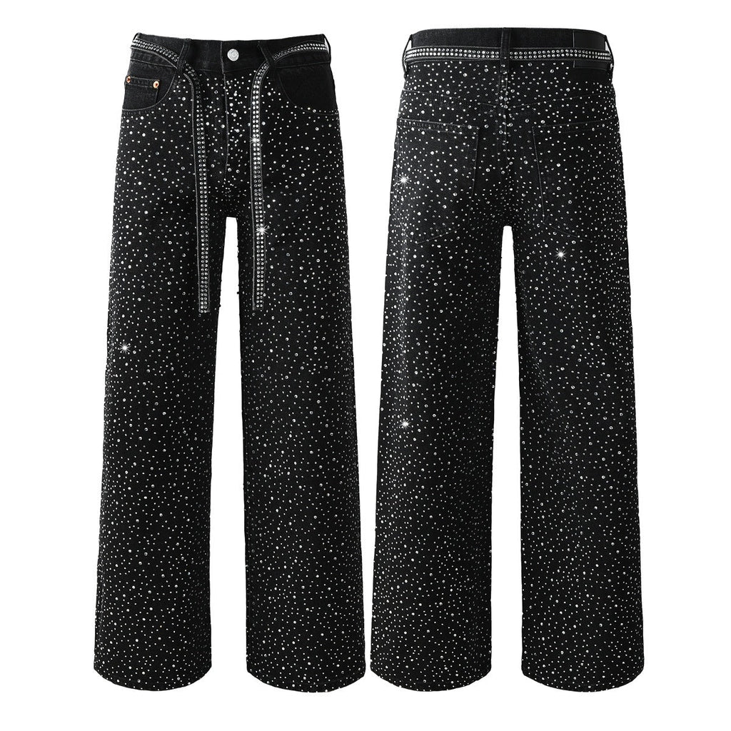 Mens trendy purple jeans, 100% cotton Rhinestones #9128