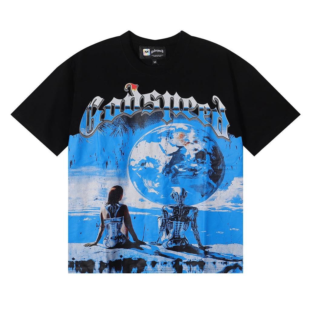 Godspeed t Shirts Tech Man Earth Printing Cotton Casual Short Sleeves Men and Women