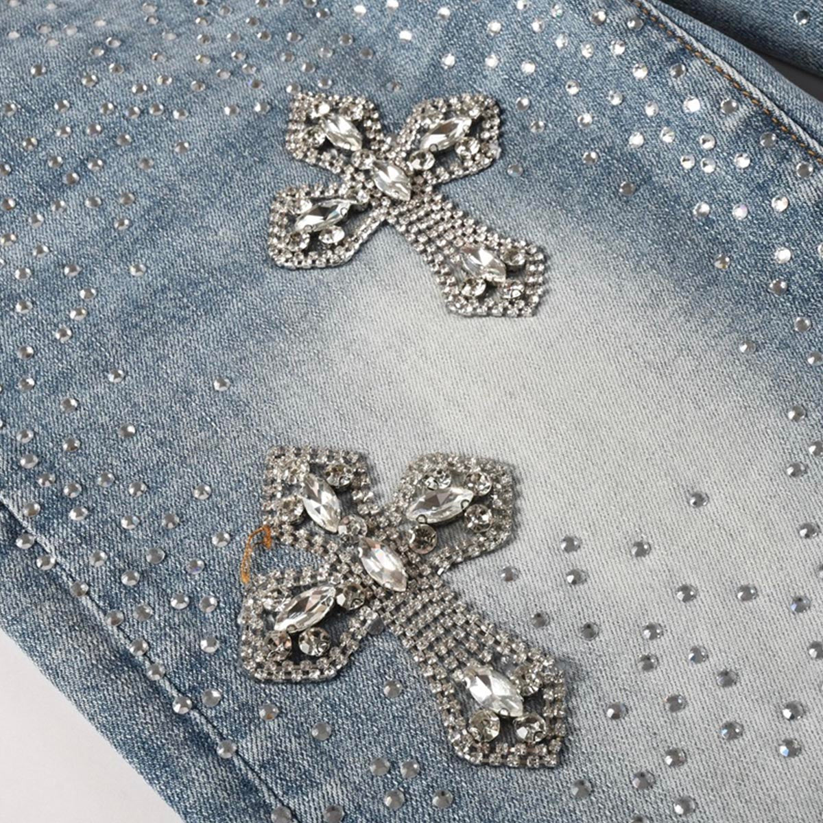 Mens trendy purple jeans, 100% cotton Rhinestones #9132