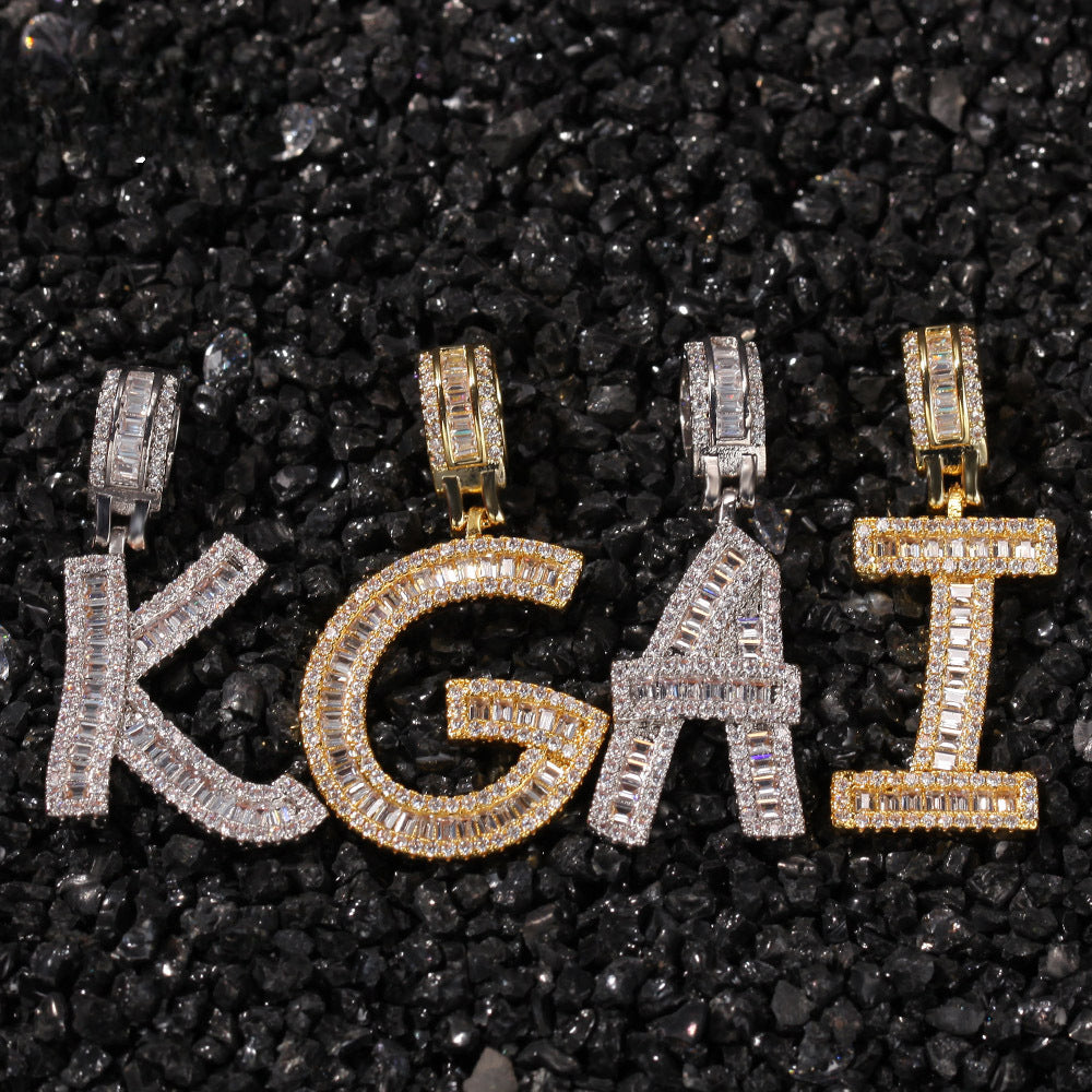 Jewelry T square zircon English letter pendant Word Up Spectrum