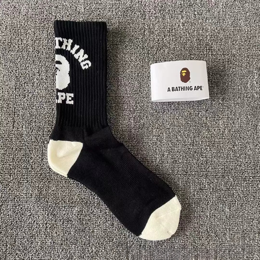 Bathing Ape Bape Socks Ape Head Towel Bottom Socks Men's and Women's Color Sports Trend Brand Long Tube Skateboard