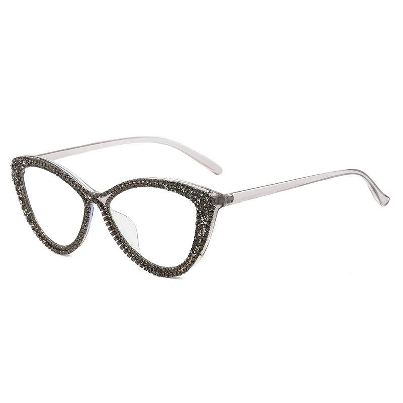 Trendy punk glasses full diamond retro cat eye anti-blue light