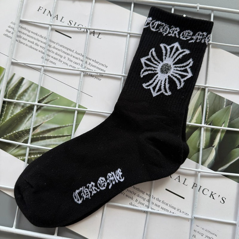 Chrome Hearts Socks Medium Tall Striped Letter Red Lip Embroidery