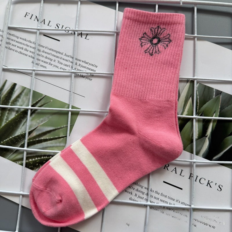 Chrome Hearts Socks Medium Tall Striped Letter Red Lip Embroidery