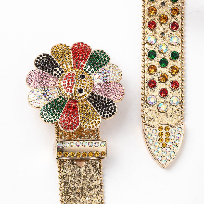 Hip-hop punk rhinestone belt personalized alloy sunflower rhinestones