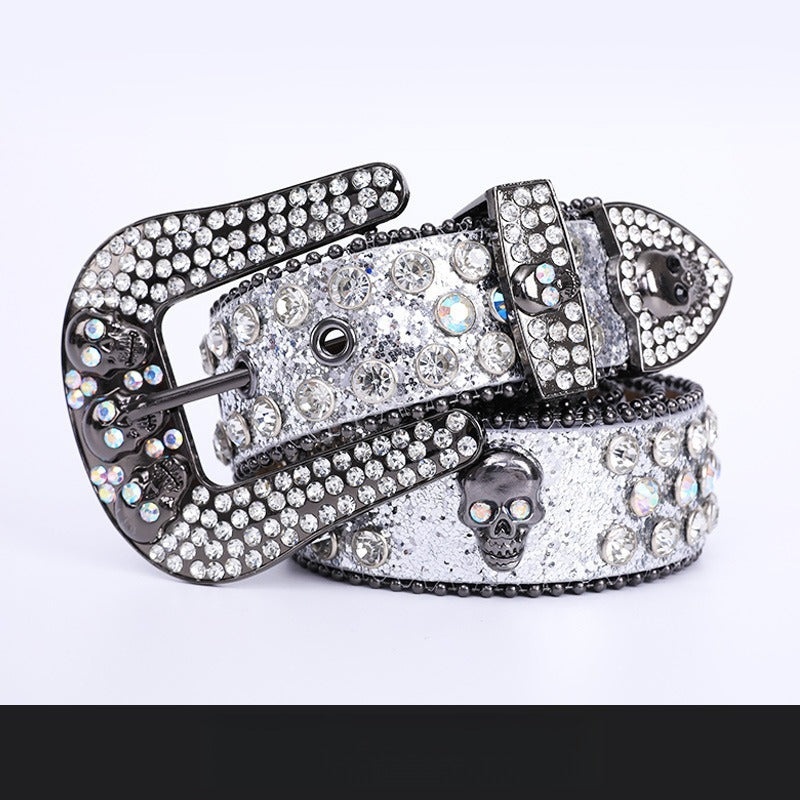 Hip-hop punk rhinestone belt y2k skull