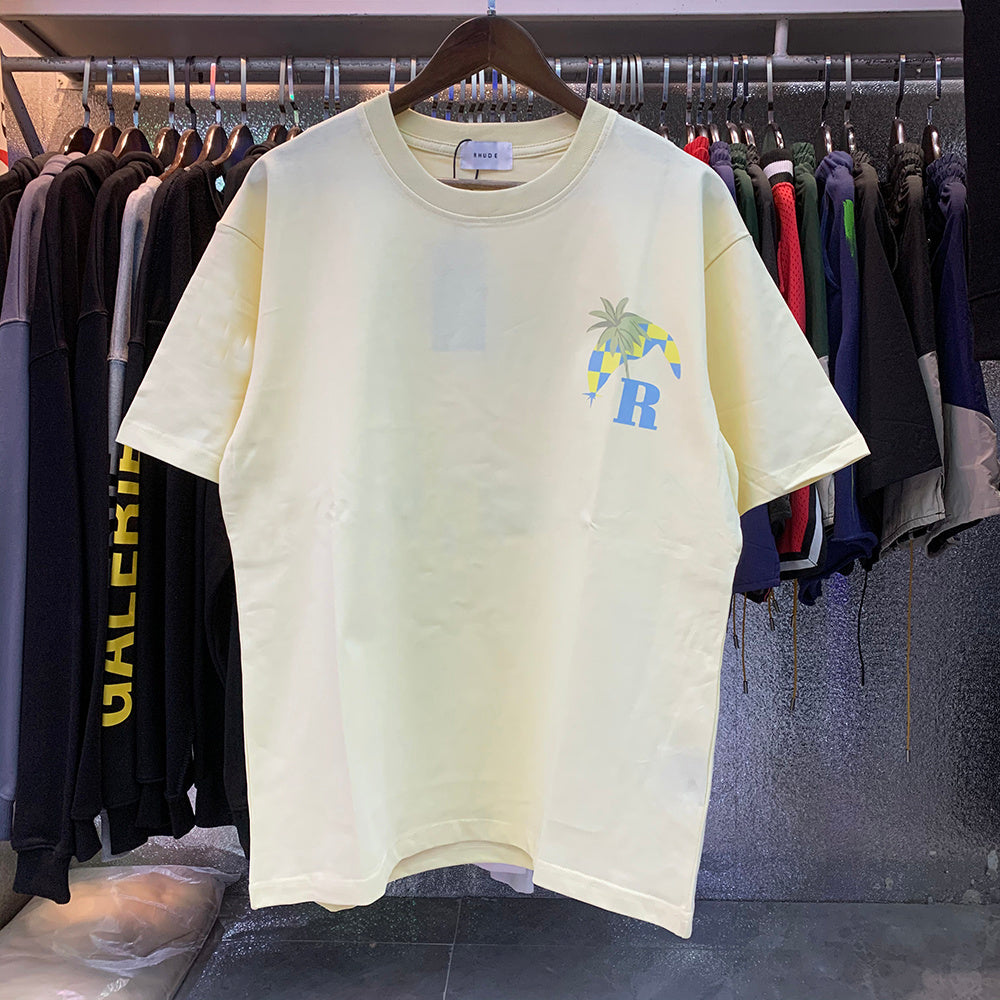 Rhude T Shirts Coconut Racing Printed Cotton Casual Short Sleeves Men and Women