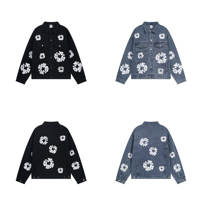American-style baseball jacket American-style Denim Tears cotton flower denim jacket for men ¨C loose-fit, high-street trendy brand