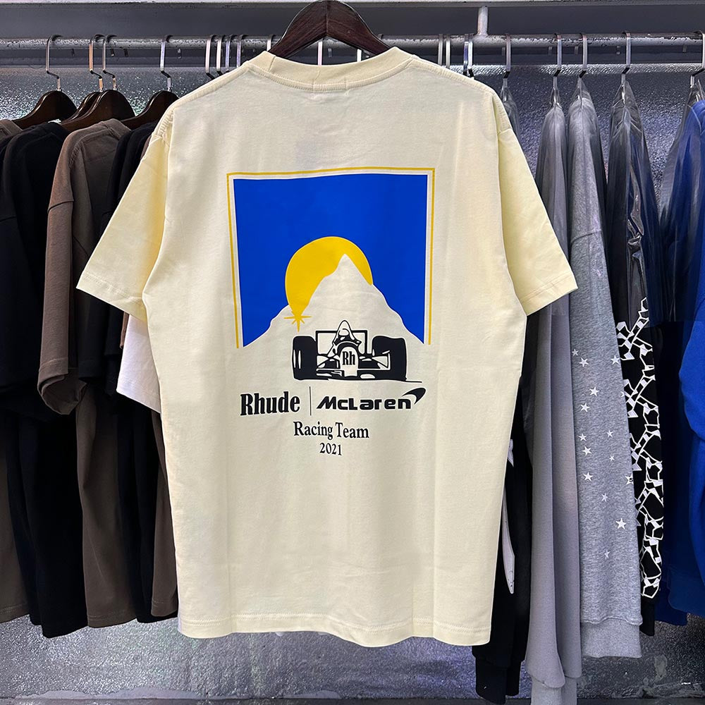Rhude T Shirts Racing Printed Cotton Casual Short Sleeves Men and Women
